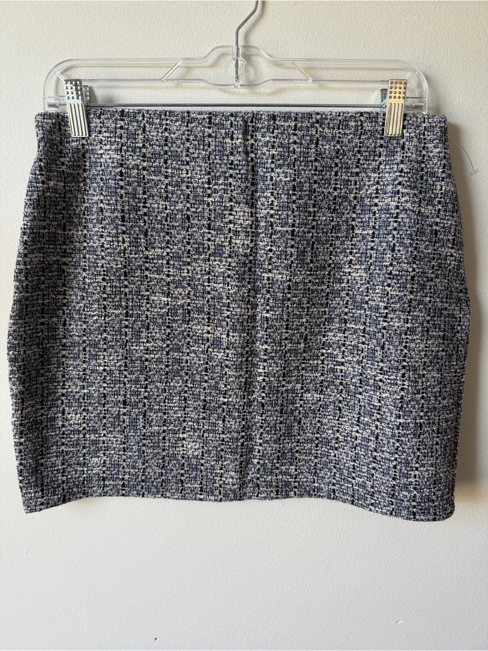 Textured Navy and White Tweed Pencil Skirt